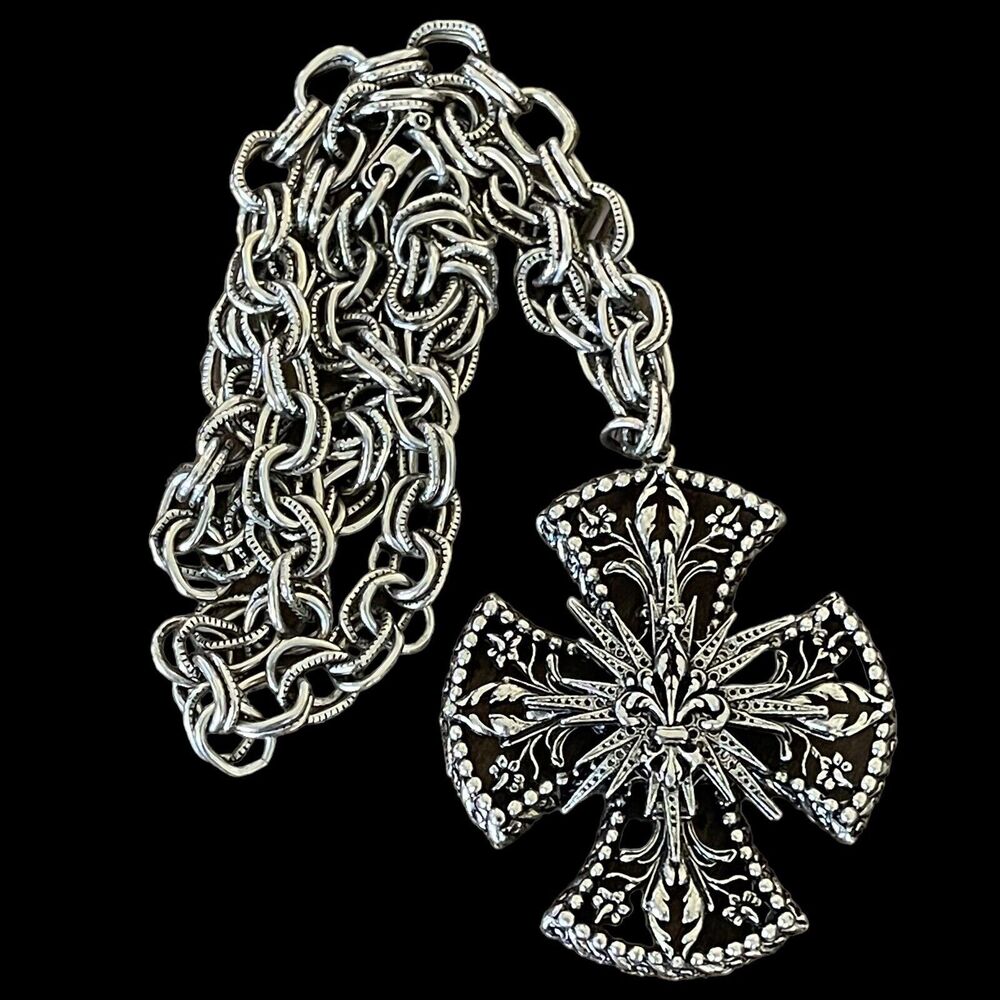 Vintage Signed ART Arthur Pepper Maltese Cross Necklace 1960s Gothic Revival